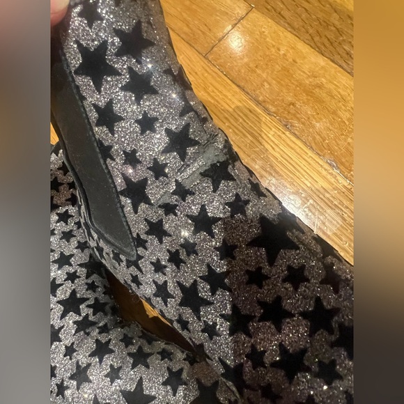 Saint Laurent Women Black Silver Glitter Suede Stars Ankle Cowboy Boot - Picture 10 of 11